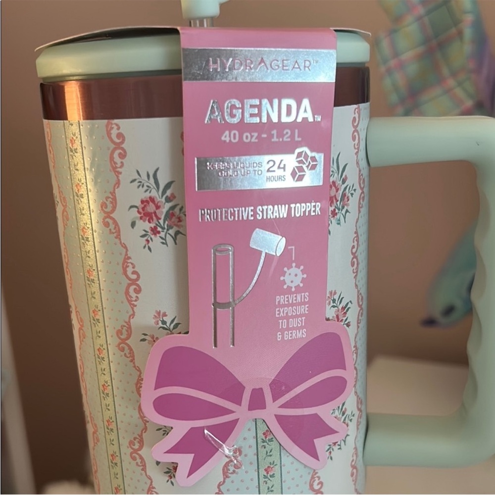 Floral Water Bottle - Mint and Pink - Picture 2 of 11